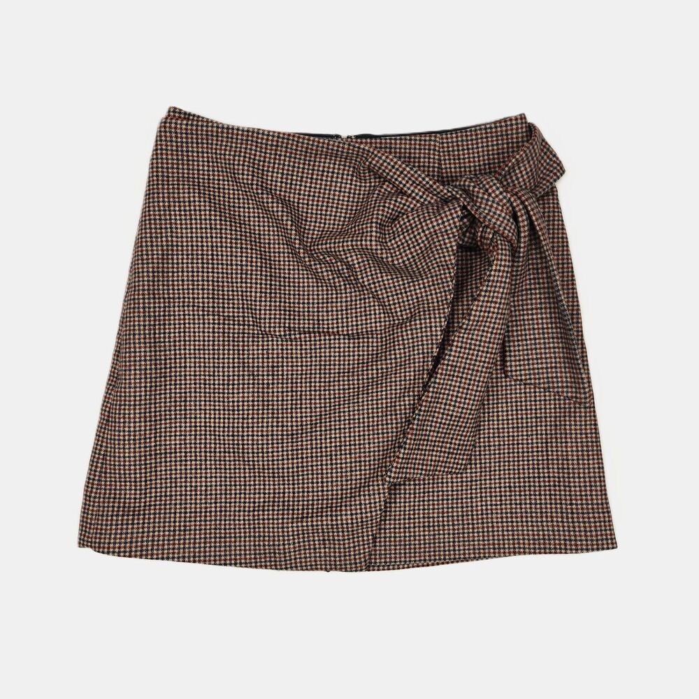 Aritzia Wilfred Faux Wrap Plaid Cashmere Blend Mini Skirt Size 2 Preppy Academia